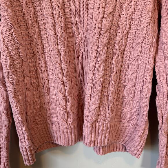 Jeanne Pierre Pink Cable Knit Sweater XL Shawl Collar Pullover Preppy Cottage - Picture 4 of 8